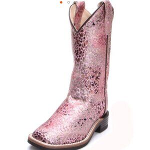 Oldwest Girls Pink Sparkle Square Toe Boots (Never worn)